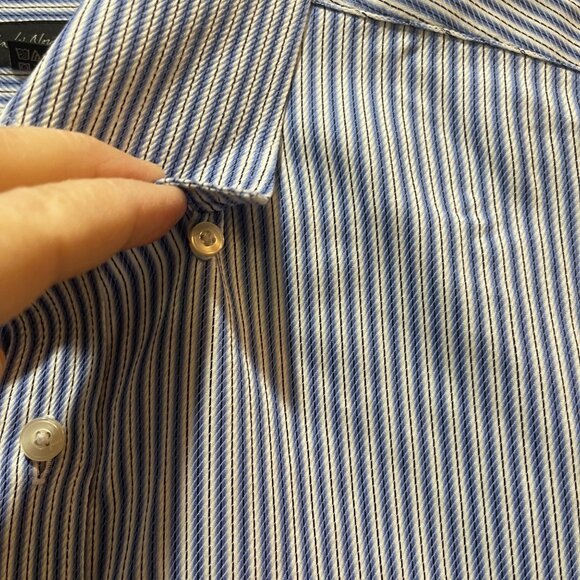 John W. Nordstrom Mens Striped Egyptian Cotton Button-Up Shirt L Blue/White - Picture 9 of 16